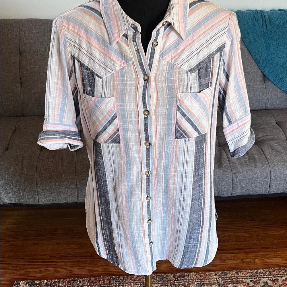 XiRENA Multicolor Striped Casual Shirt size S